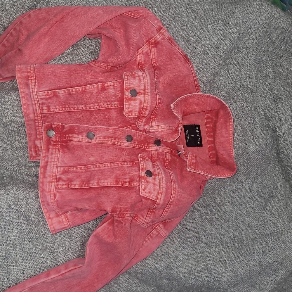 Red washed jean jacket